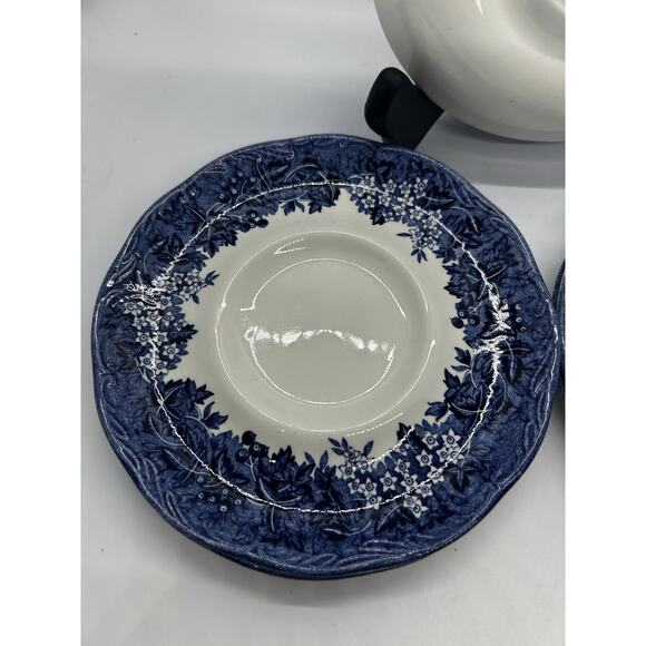 VTG Romantic England Anne Hathaway's Cottage Saucer J&G Meakin Blue Set Of 5 - Picture 3 of 4